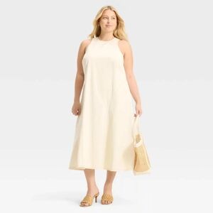 NWT Cream Denim A-Line Midi Dress Size 20